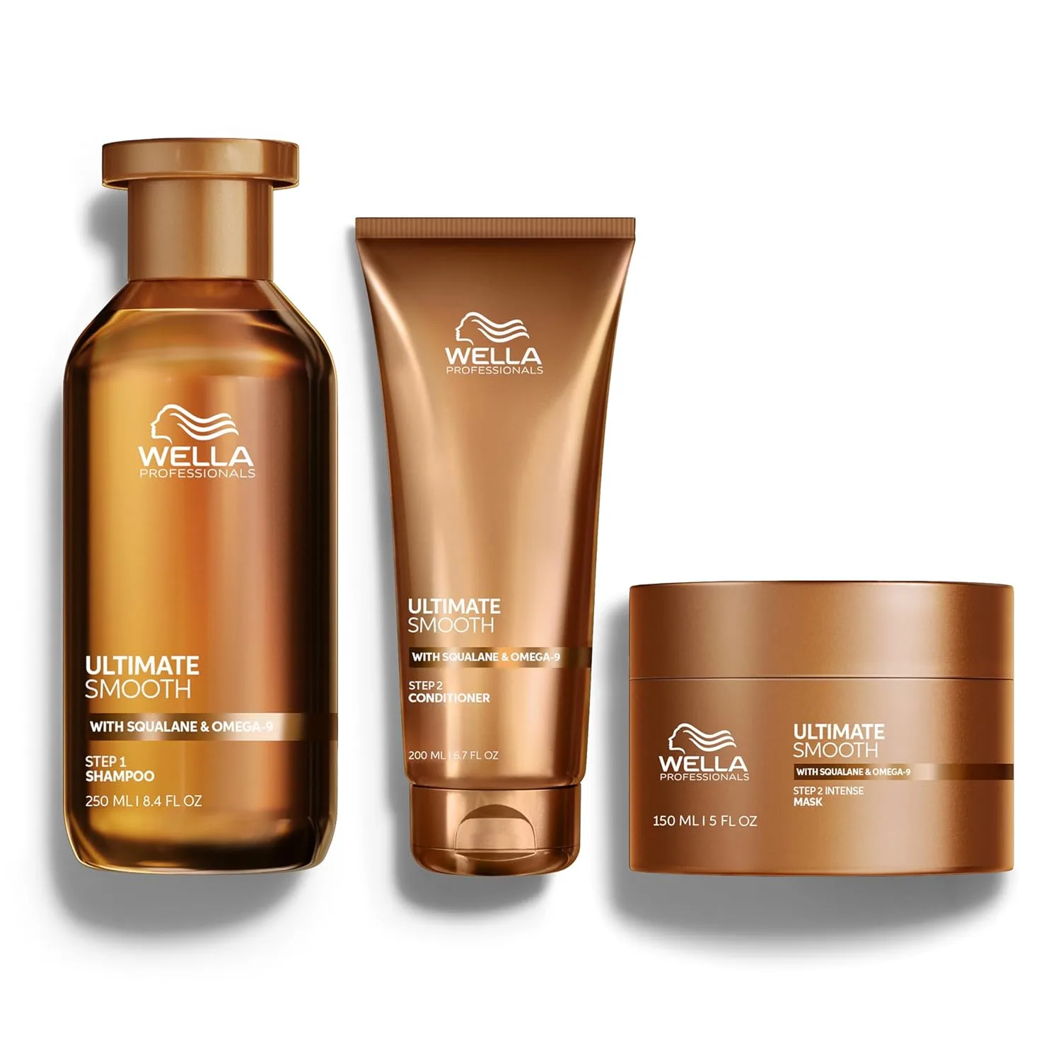 Шампунь Wella Professionals ULTIMATE SMOOTH 8,4 жидких унции + кондиционер 6,7 жидких унций + интенсивная маска 5,7 жидких унций | Для сухих, тусклых и вьющихся волос | Со скваланом и омега-9