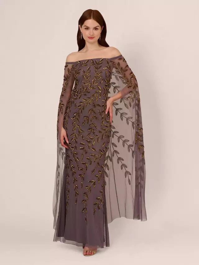 

Платье Adrianna Papell Bead Cape Maxi