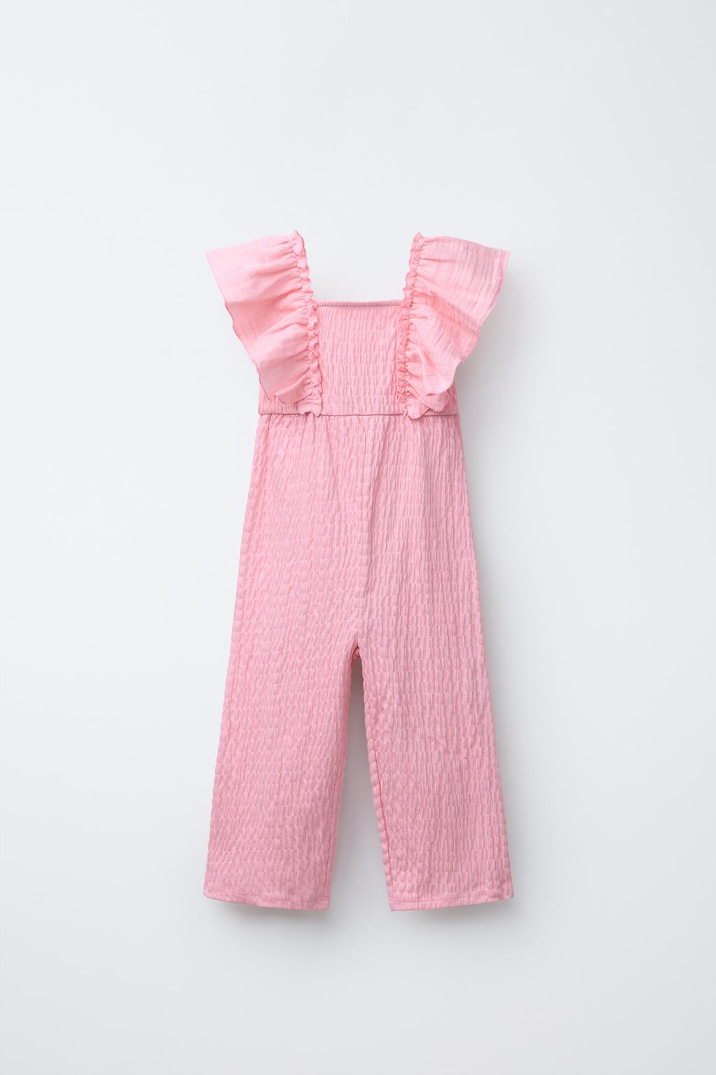 

Длинный комбинезон с текстурированными оборками ZARA, цвет Pastel pink