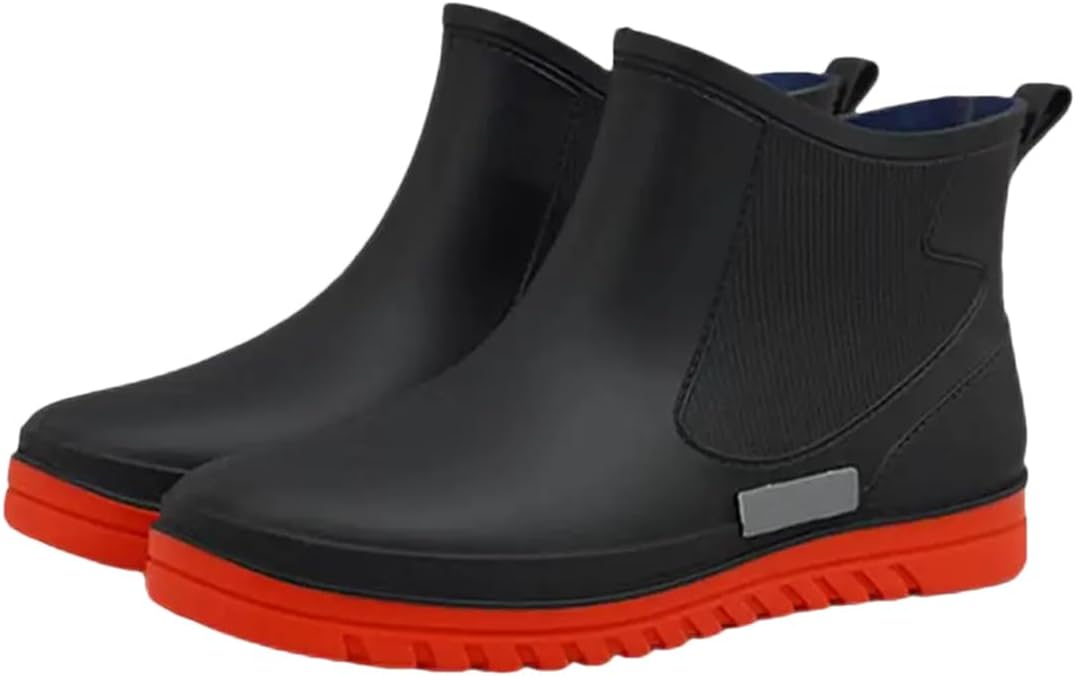 

Мужские высокие дождевые ботинки Wjnvfioo с мягкой подошвой, нескользящие, с съемным хлопковым покрытием, водонепроницаемые водные туфли, черный/красный