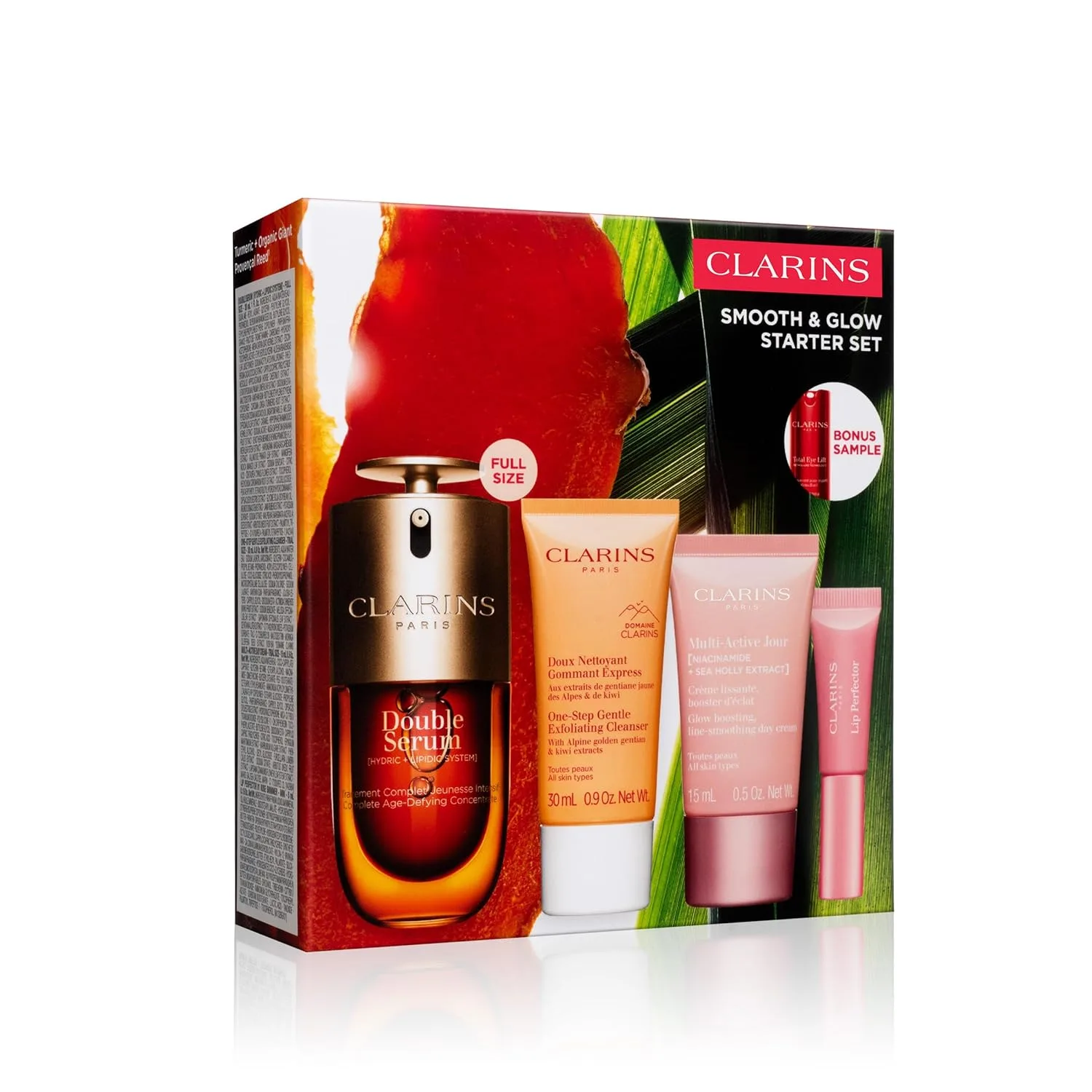 Clarins Smooth and Glow Starter Set | эксклюзивный набор для ухода за кожей из 5 предметов | включает полный размер Double Serum 30 мл — фото 3
