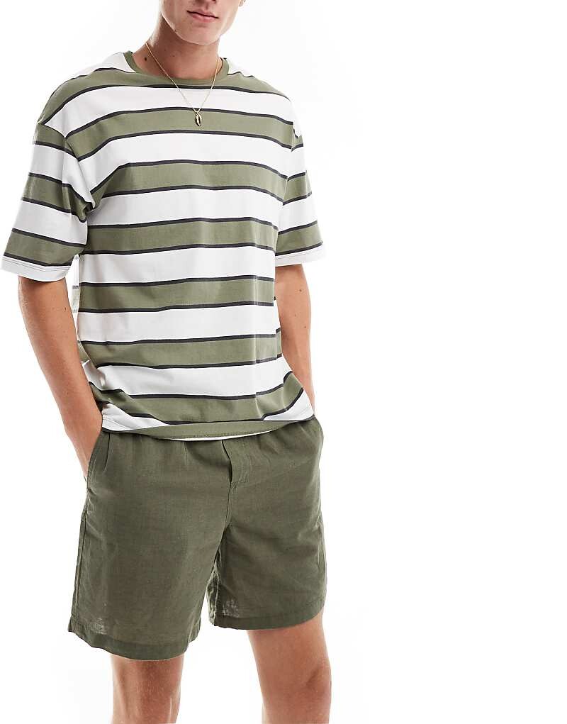 

Оливковые шорты из льняного микса с кулиской Jack & Jones