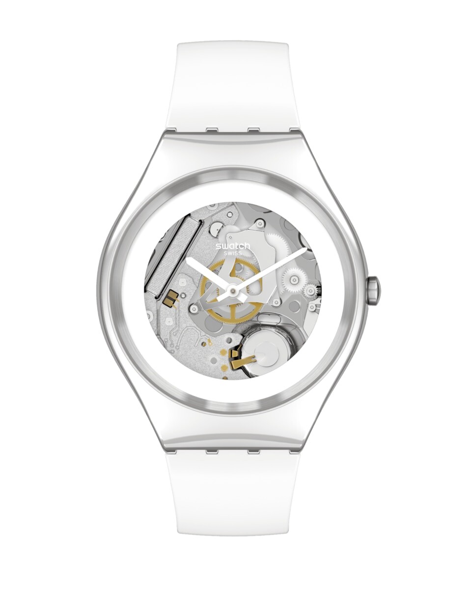 

Чистая белая ирония, белые стальные часы Swatch, белый