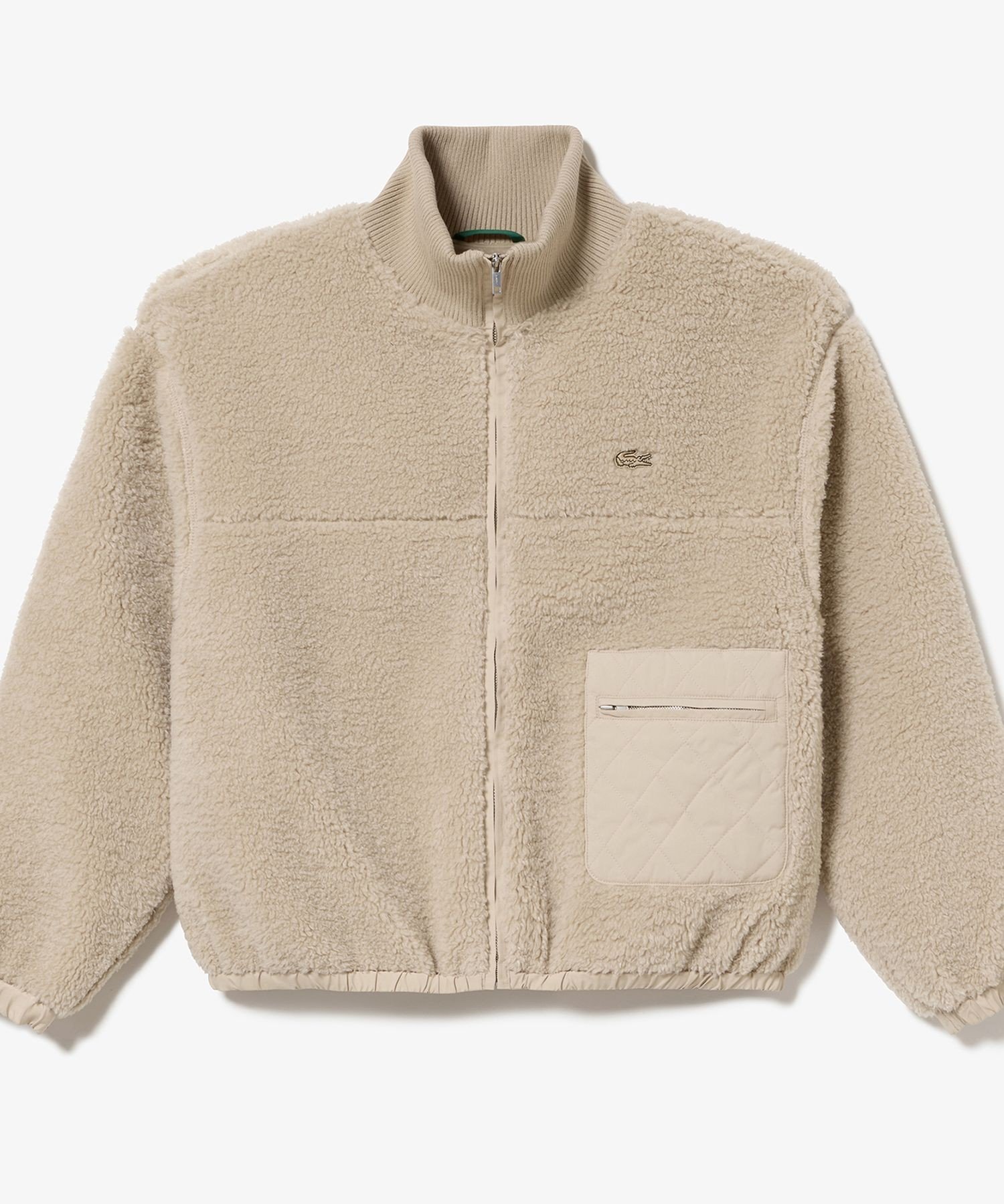 Куртка-бомбер LACOSTE, Beige, с воротником-стойкой и ребристой вязкой — фото 3