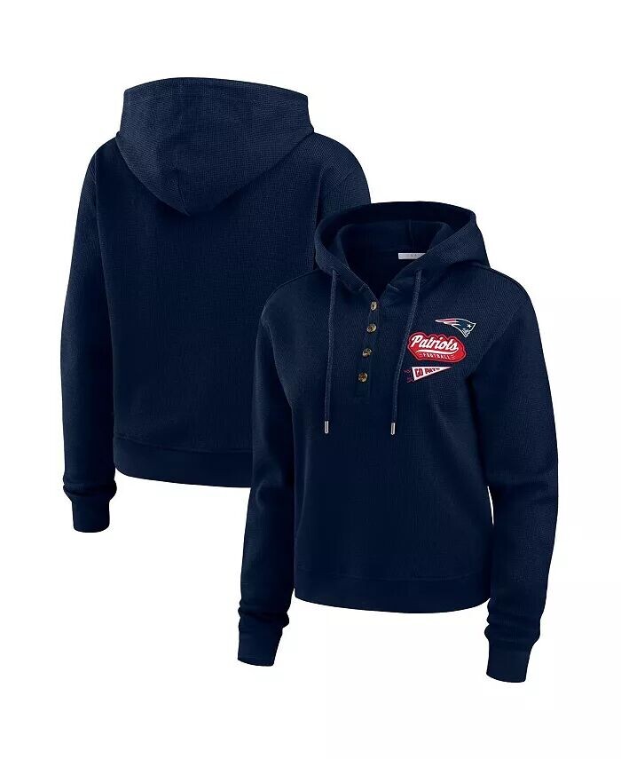 

Женская толстовка с капюшоном Navy New England Patriots с вафельной вязкой WEAR by Erin Andrews