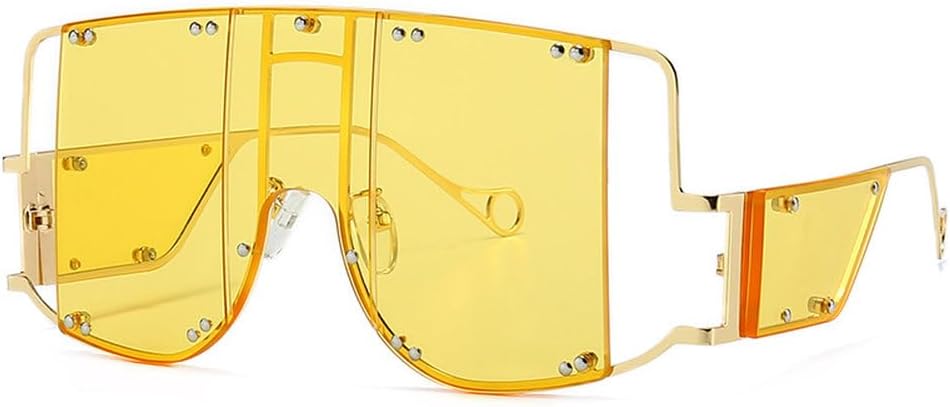 

Очки с металлическими заклепками, большие зеркальные солнцезащитные очки для мужчин и женщин, модные, уникальные, женские, с защитой от УФ-излучения UV400 HVTVTLA, C6 Gold Yellow