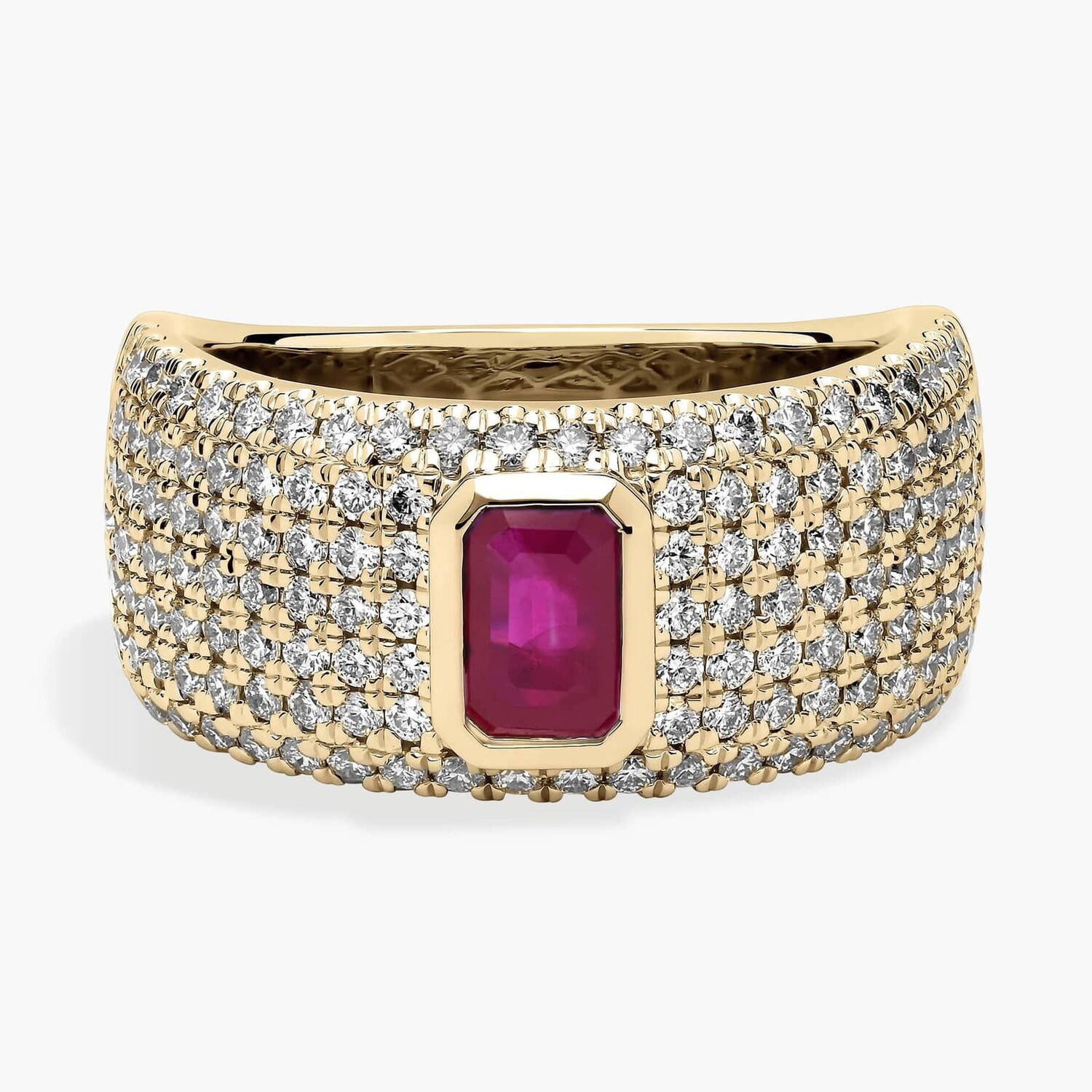 

Кольцо с рубиновым паве изумрудной огранки из желтого золота 14 карат (1 карат, двойной). Blue Nile