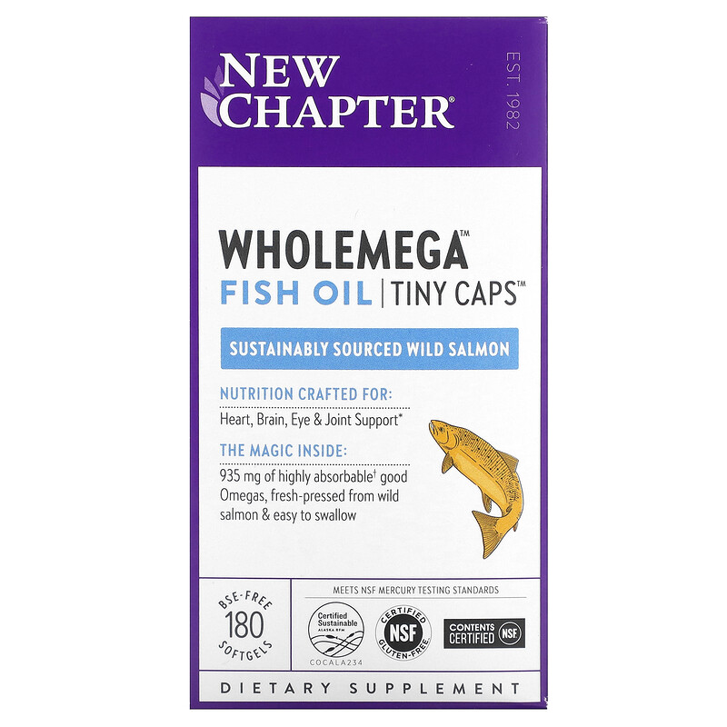 

New Chapter, Рыбий жир Wholemega, маленькие капсулы, 180 капсул