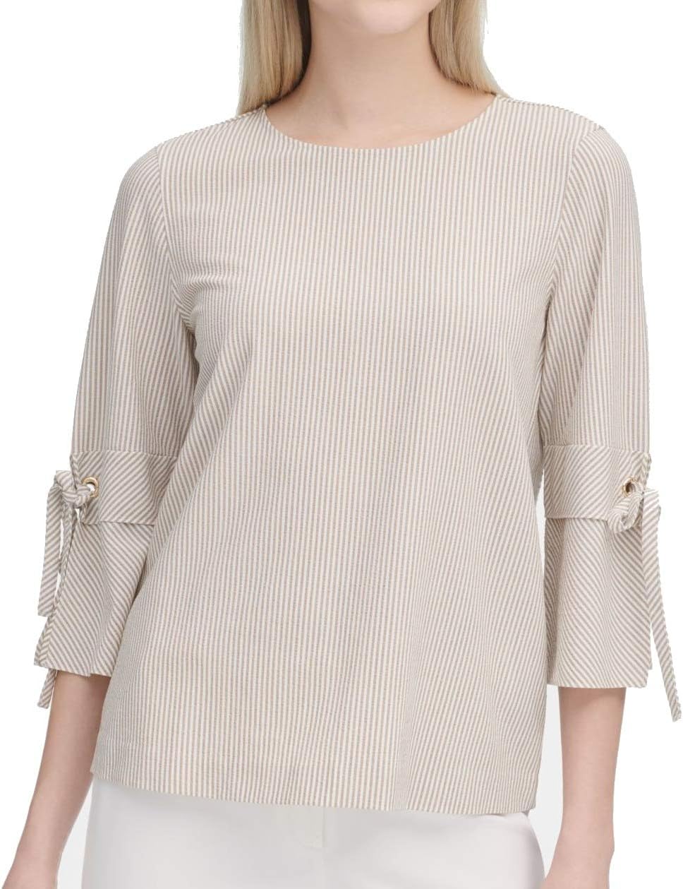 

Женская рубашка Calvin Klein из сирсакера с расклешенными рукавами, Latte/White