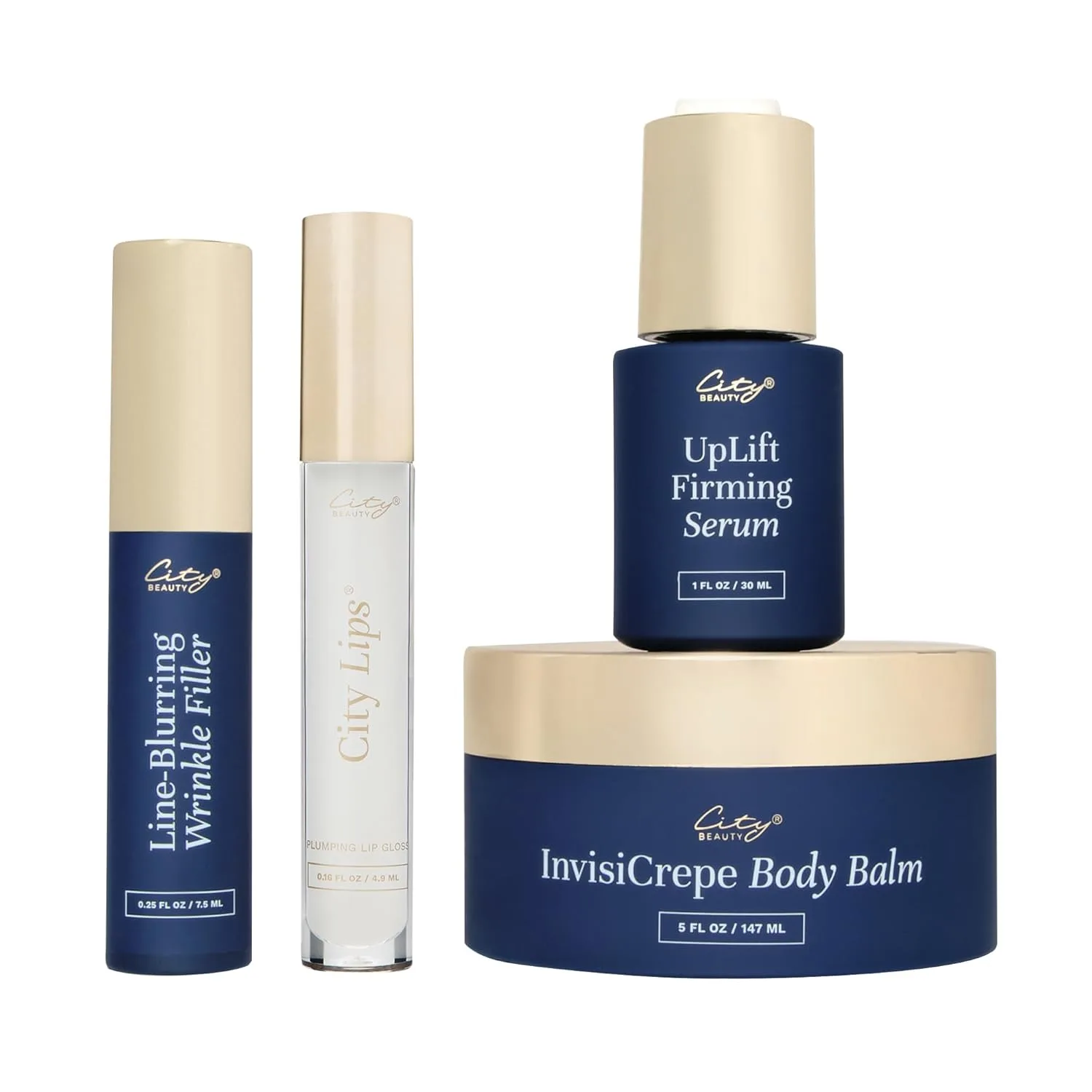 Набор City Beauty Full Body Skincare Solution Set - The Hit List: Line-blurring Wrinkle Filler 7 мл, City Lips Plumping Gloss 5 мл, Invisicrepe Body Balm 150 мл и UpLift Firming Serum 30 мл