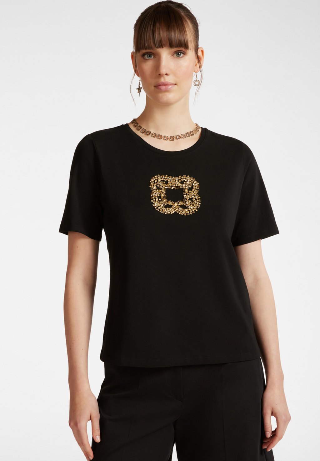 

Футболка с принтом CON RICAMO Elena Mirò, черный