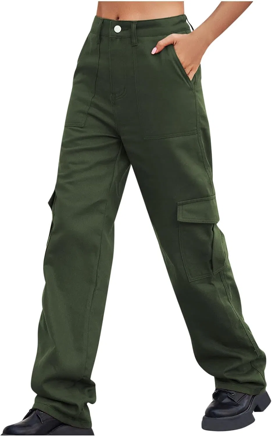 Джинсы карго, высокая талия, Army Green