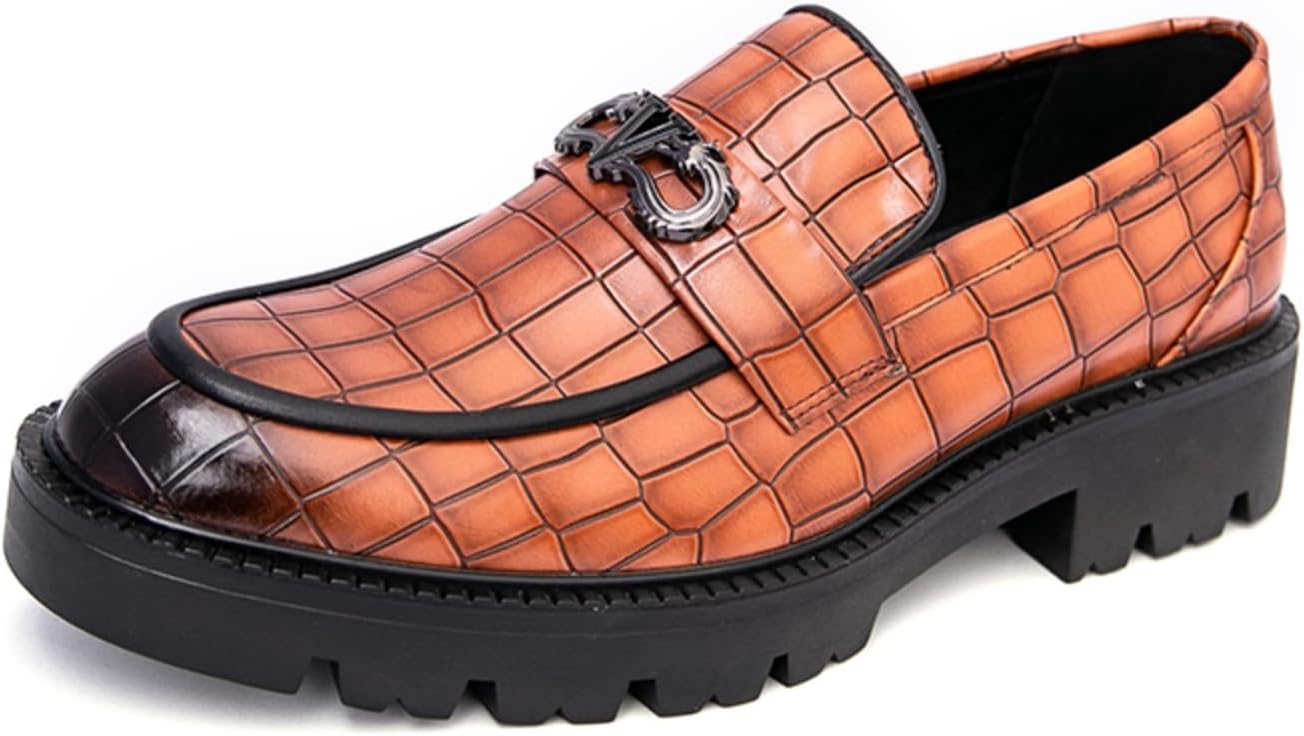 

Мужские лакированные лоферы на платформе- модные круглые носки с металлическим декором, устойчивая толстая подошва, идеально подходят для деловых, свадеб, выпускных и повседневных вечеринок Aokisx, коричневый