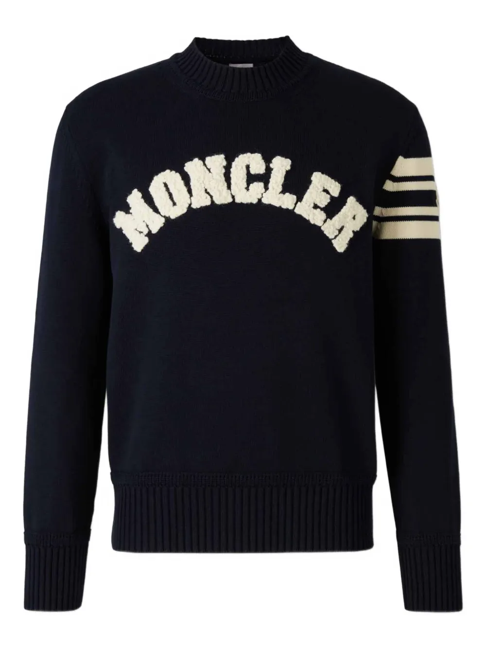 

Свитер с вышитым логотипом и полосатыми рукавами MONCLER, синий
