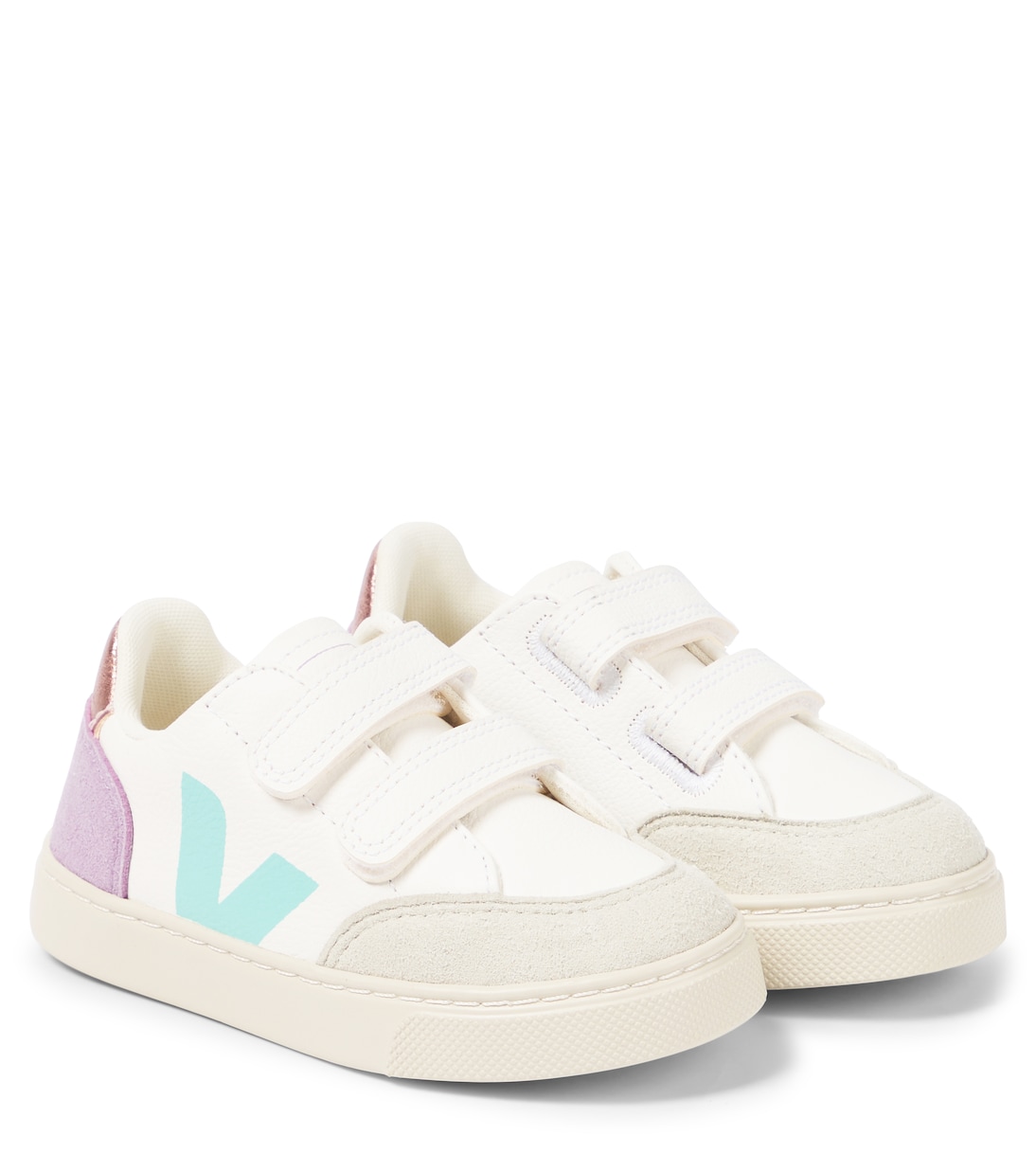 

Кроссовки из кожи с отделкой из замши V-12 Veja Kids, Extra-White_Multico-Orchid