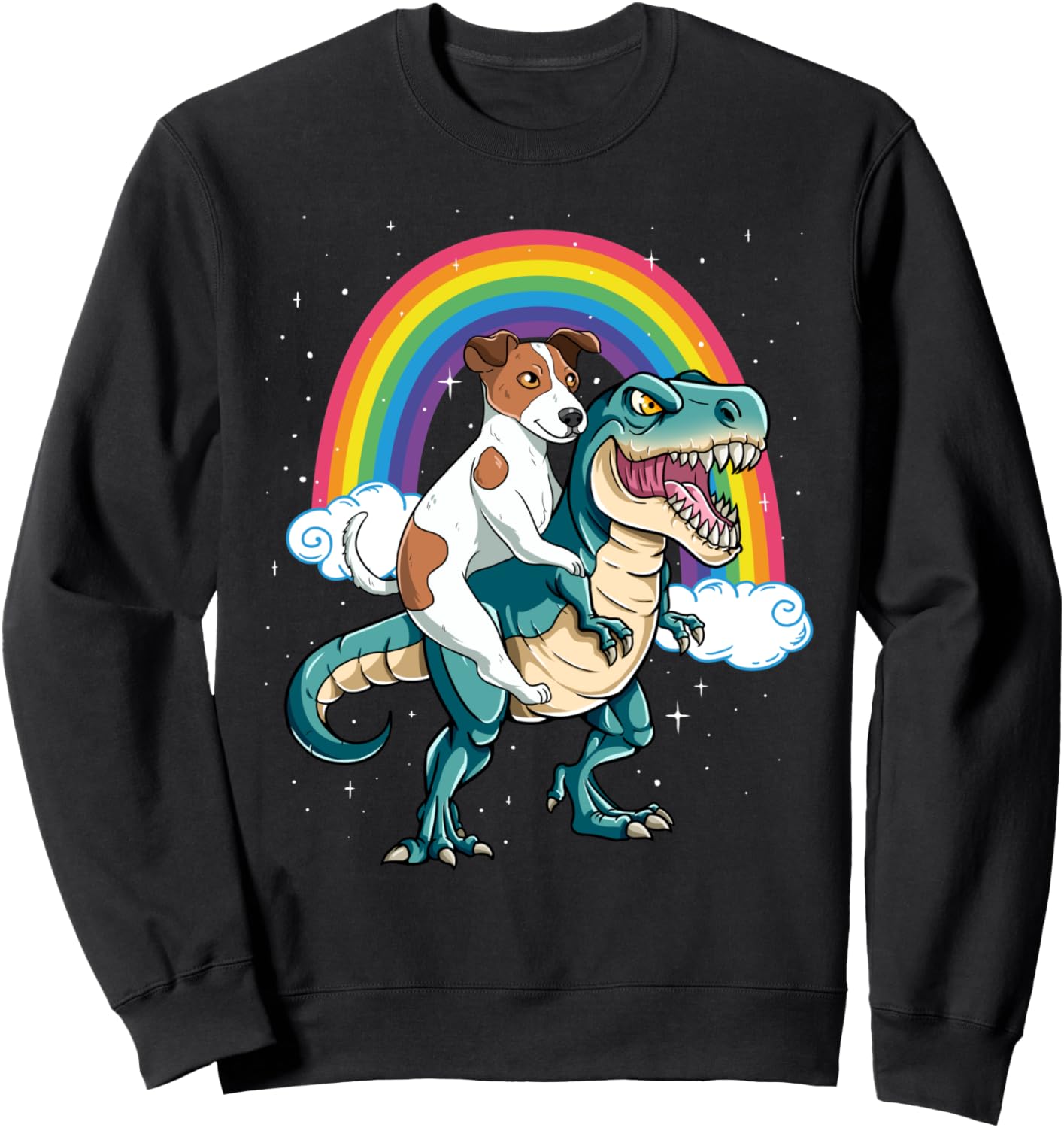 

Толстовка с изображением динозавра Тираннозавра Рекса и радужных облаков, блестящих на ощупь Check Out My Jack Russel Shirts, черный