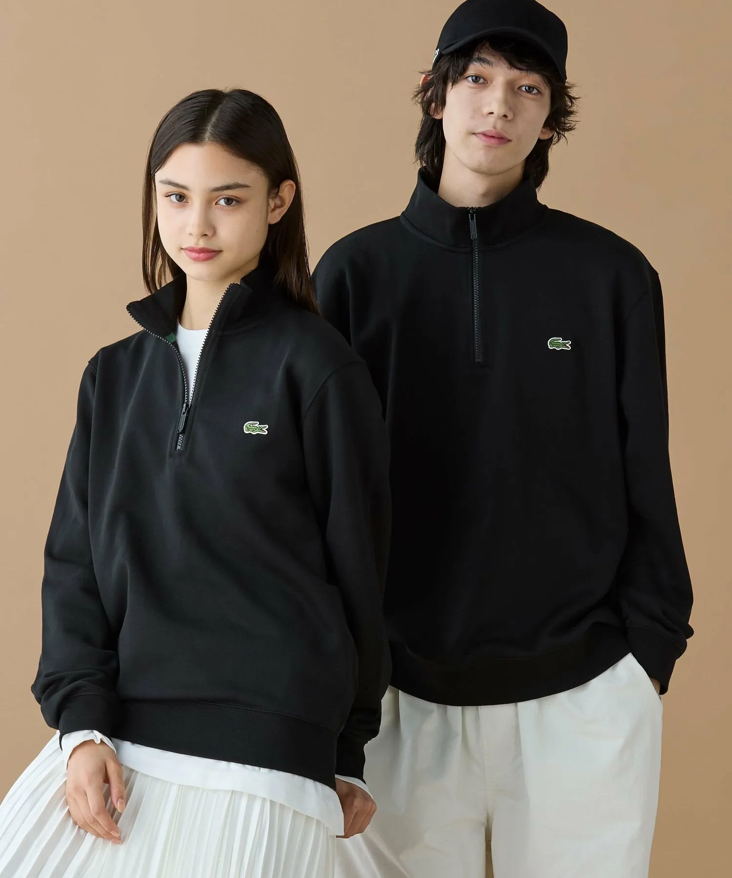 Толстовка с высоким воротником и застежкой-молнией до середины груди LACOSTE, Black