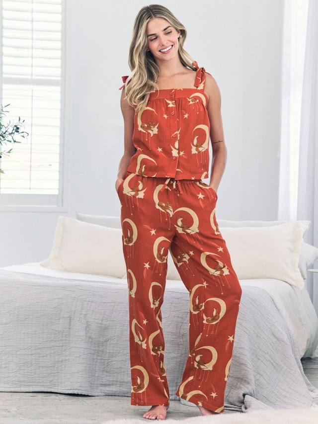 

Комплект пижамы Lunar Foxes из хлопкового муслина Chelsea Peers, Orange