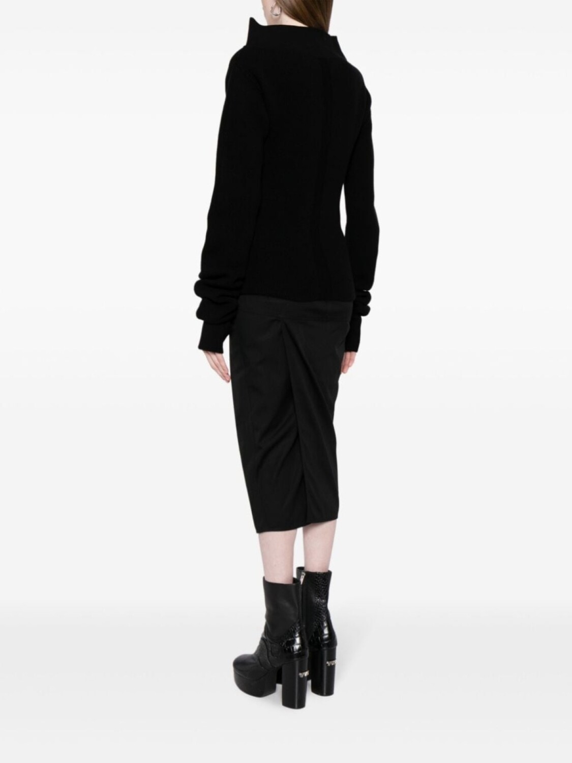 Джемпер с вертикальными швами и рубчиком от Rick Owens, черный — фото 4