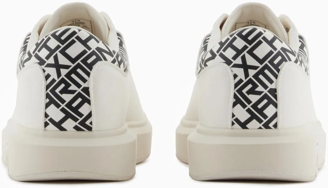 Мужские кроссовки Armani Exchange Action из кожи с боковым логотипом и шнуровкой, Off White Black — фото 3