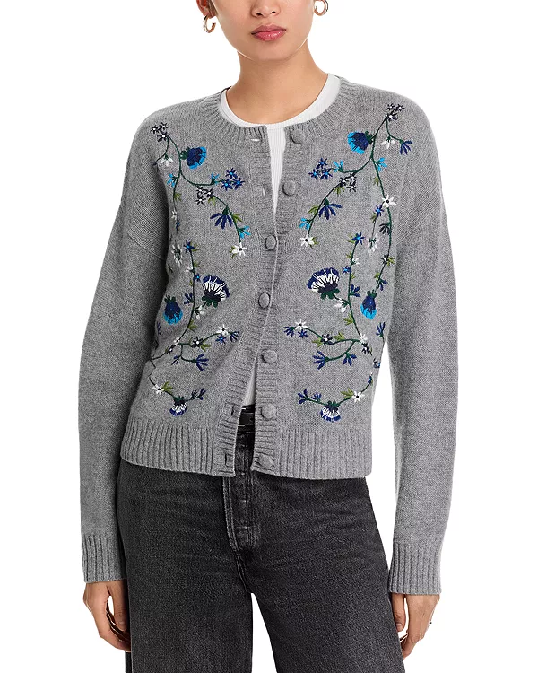 

Кардиган с круглым вырезом из 100% кашемира - эксклюзивная модель. C By Bloomingdale'S Cashmere, серый