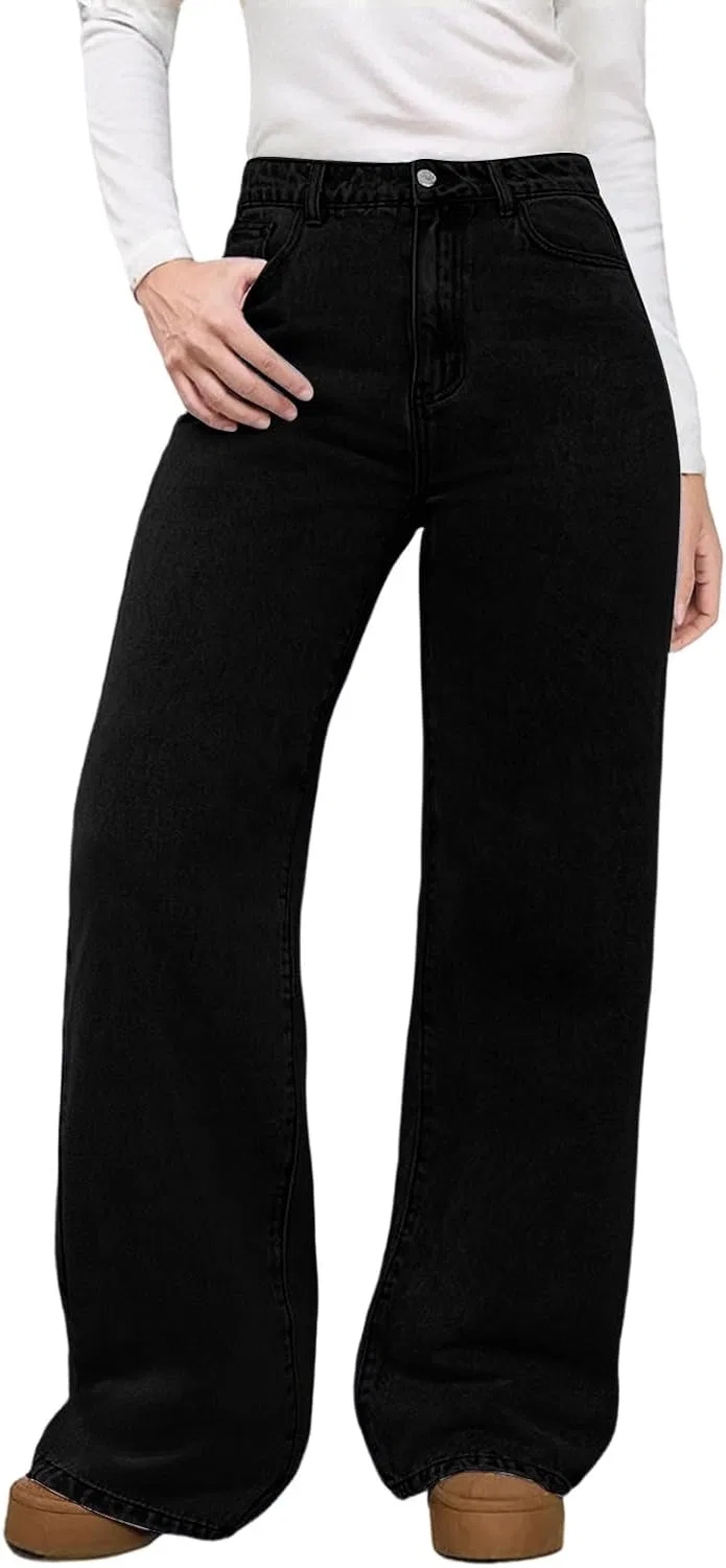 Джинсы с завышенной талией, Wide Leg, T002- Black