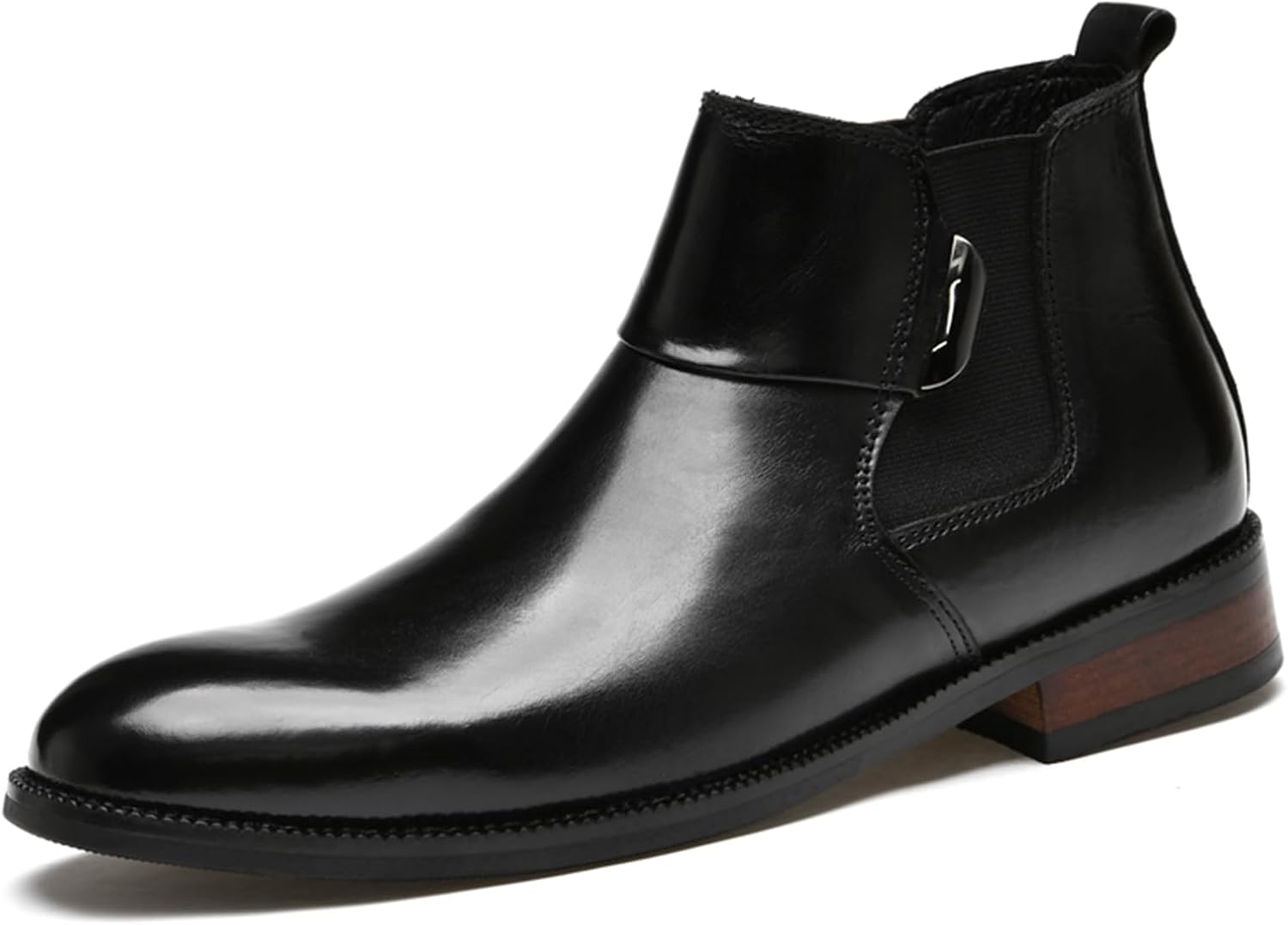 

Мужские премиальные кожаные челси ботинки, повседневные и классические ботинки, ботинки на щиколотку без шнуровки для мужчин Abborora, черный