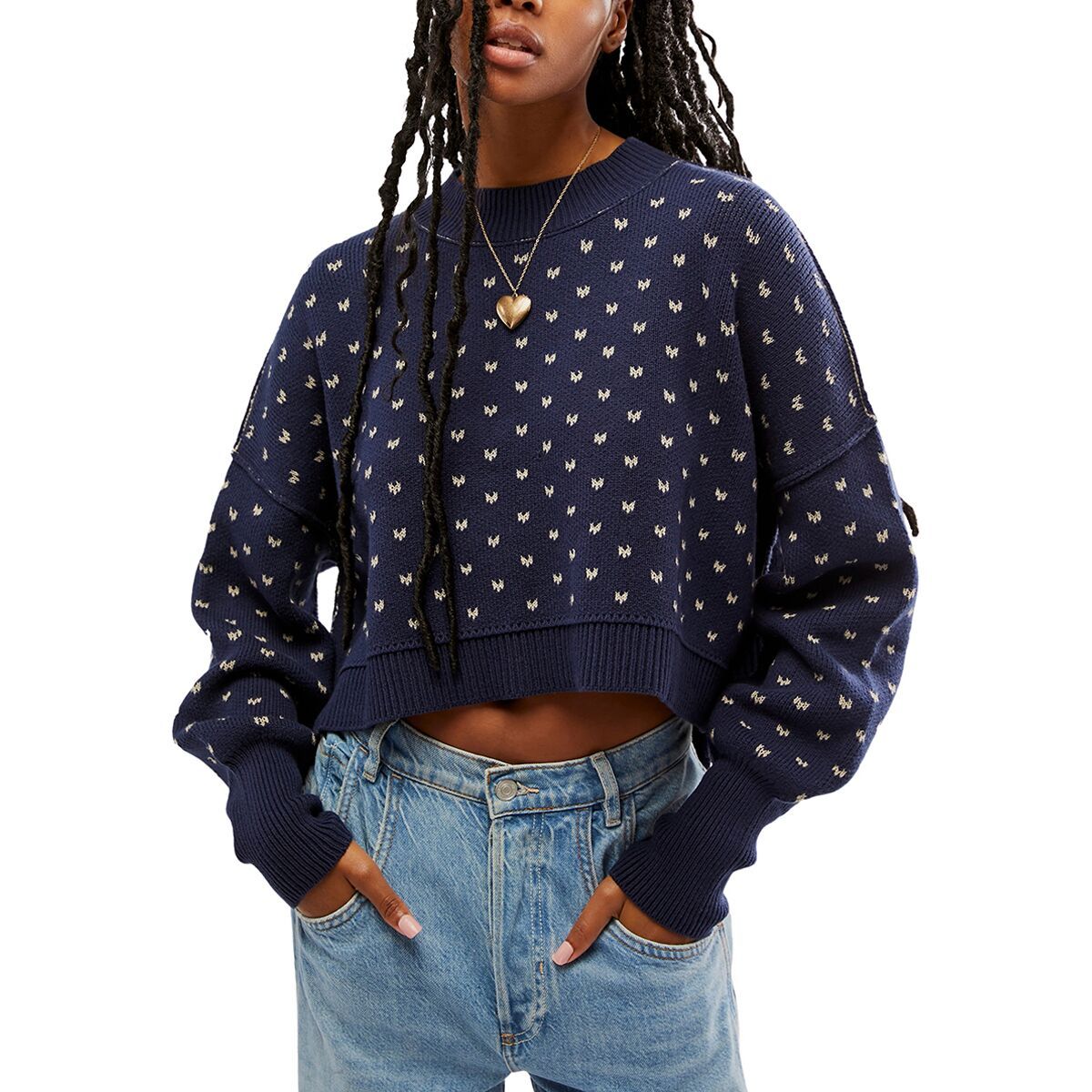

Укороченный свитер с узором Easy Street Free People, синий