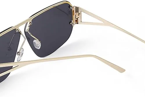 

Ретро-солнцезащитные очки квадратной оправы без рамки для женщин, модные, с металлической оправой, увеличенного размера, с плоской верхней частью MTZJH, C3 Gold Brown