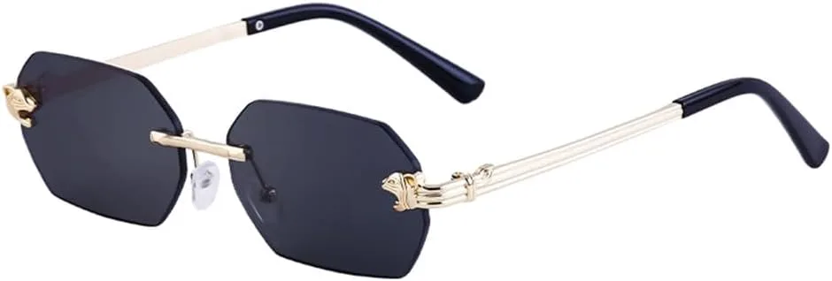 

Маленькие прямоугольные солнцезащитные очки без оправы для мужчин и женщин, винтажные очки без оправы, защита от УФ-излучения UV400 HDUBFY, C1 Gold Black