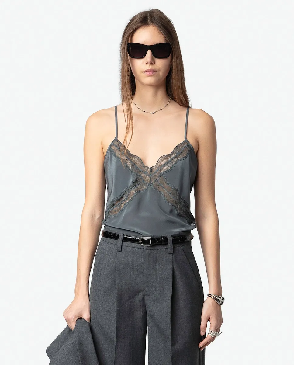 

Женский шелковый топ Cishi с кружевом Zadig & Voltaire, светло-зеленый