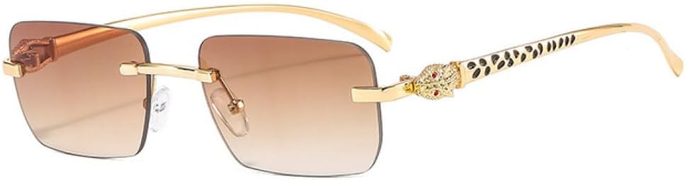 

LVTFCO Модные прямоугольные солнцезащитные очки без оправы для женщин с прозрачными линзами с градиентом цвета "океан", уникальные солнцезащитные очки для мужчин, Golden Tea Gradient