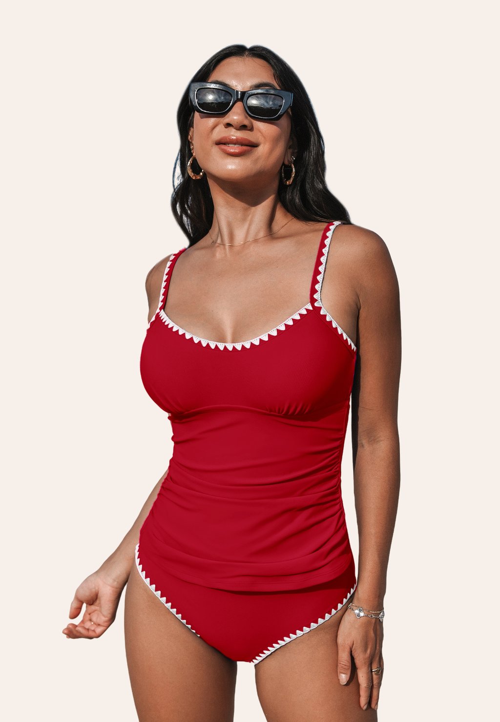 

Верх бикини SET WITH SCALLOPED TRIM - Bikini bottoms Cupshe, красный