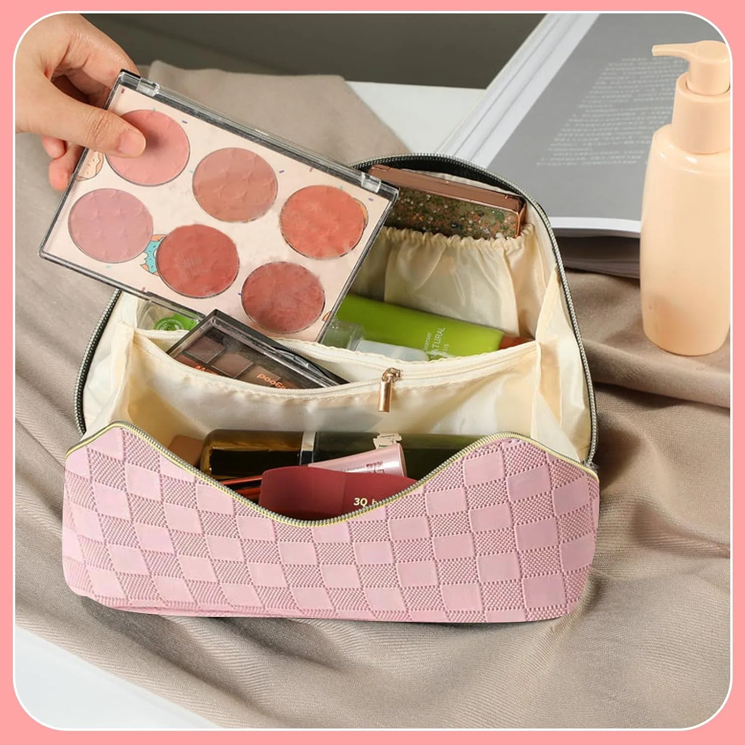 Женская портативная косметичка с ручкой, розовая Jsthhtt, Pink — фото 4