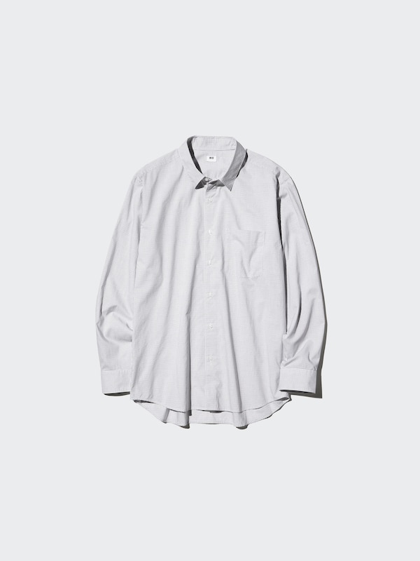 Рубашка regular fit из поплина (клетка) Uniqlo, 01 off white — фото 4
