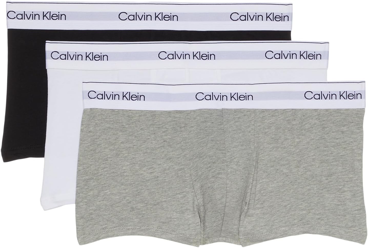

Комплект из 3 мужских современных хлопковых трусов-боксеров Calvin Klein с низкой посадкой, Grey Heather/White/Black