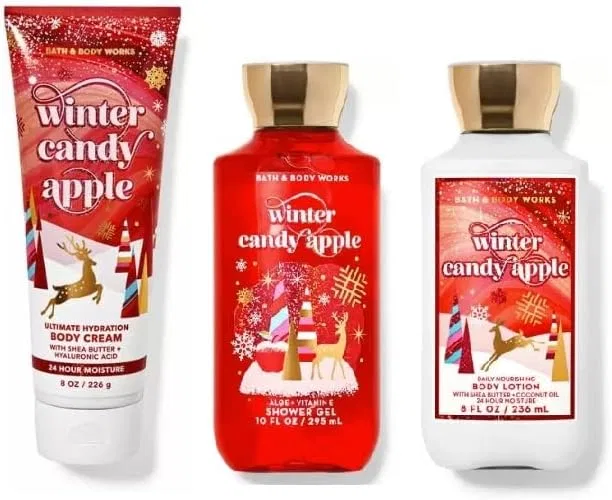 Увлажняющий крем для тела Bath & Body Works, набор 3 предмета, аромат Winter Candy Apple