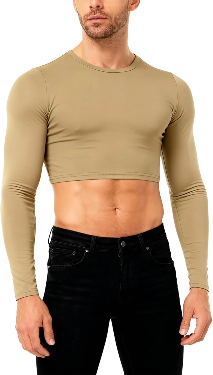 

YiZYiF Slim Fit укороченная футболка для мужчин с длинным рукавом