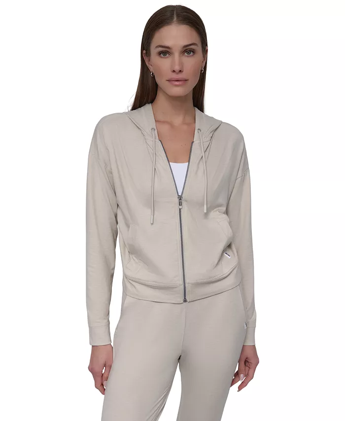 

Спортивная женская худи с длинным рукавом на молнии Spacedye DKNY, коричневый/бежевый