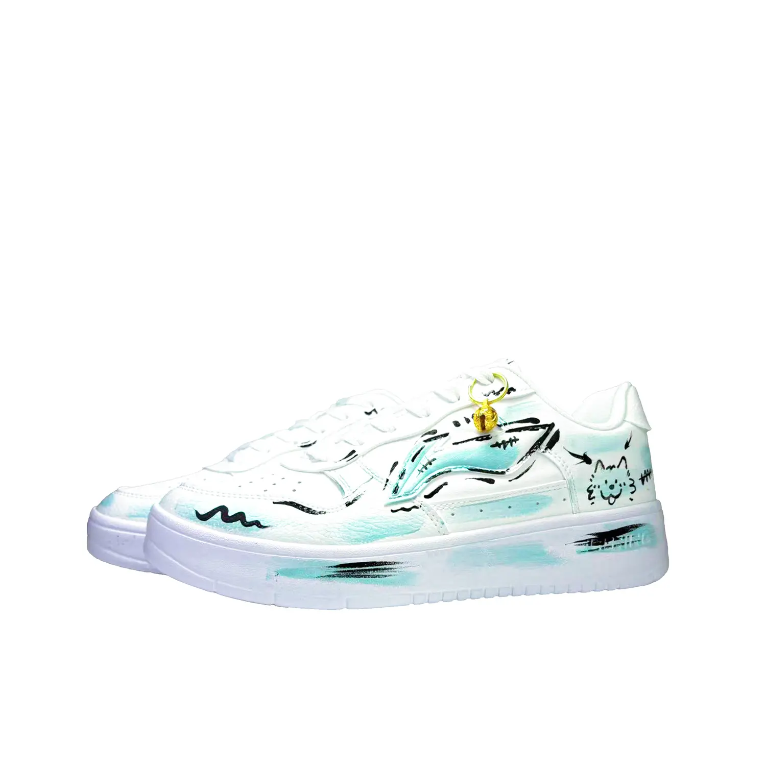Li Ning Floating Boat Ink Cute Dog устойчивые к истиранию, легкие и дышащие скейтборд-кроссовки Unisex Teal Li-Ning, белый синий зеленый graffiti — фото 4