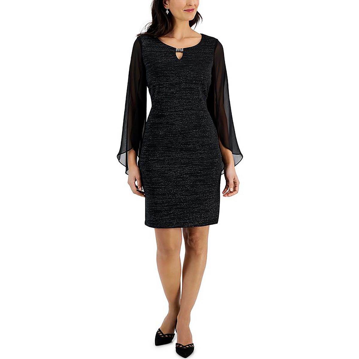 

Мини-платье Petites Womens с прозрачными рукавами выше колена Connected Apparel, серебряный