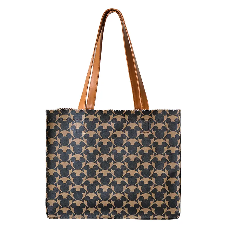 

Disney Женская темно-коричневая плечевая сумка из ПВХ, Mickey Mouse Retro Full Print Dog's Tooth Treasure [Large]