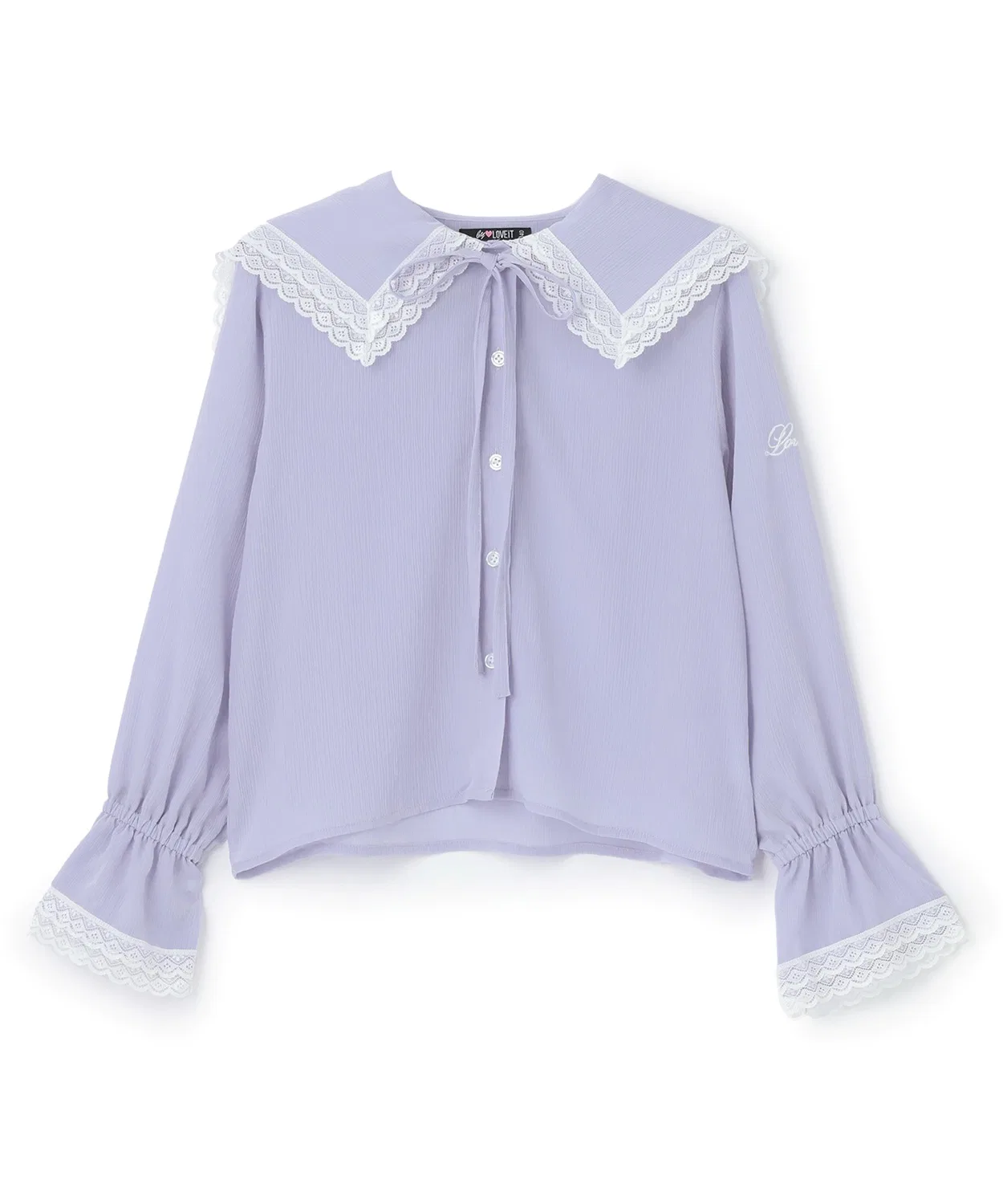 Блузка с отложным воротником и кружевом by LOVEiT небесно-голубого цвета