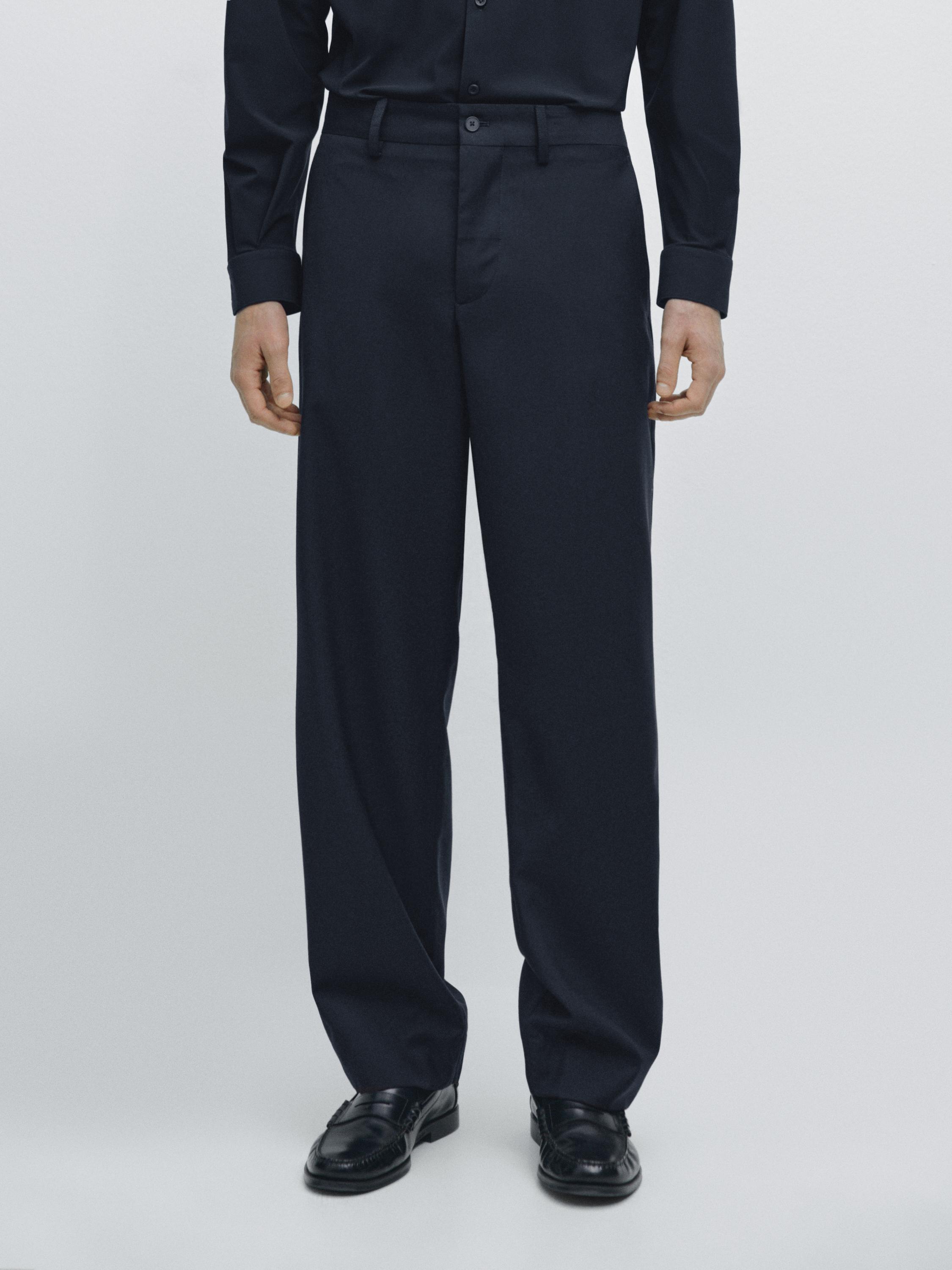 Широкие шерстяные костюмные брюки Massimo Dutti, navy blue — фото 3