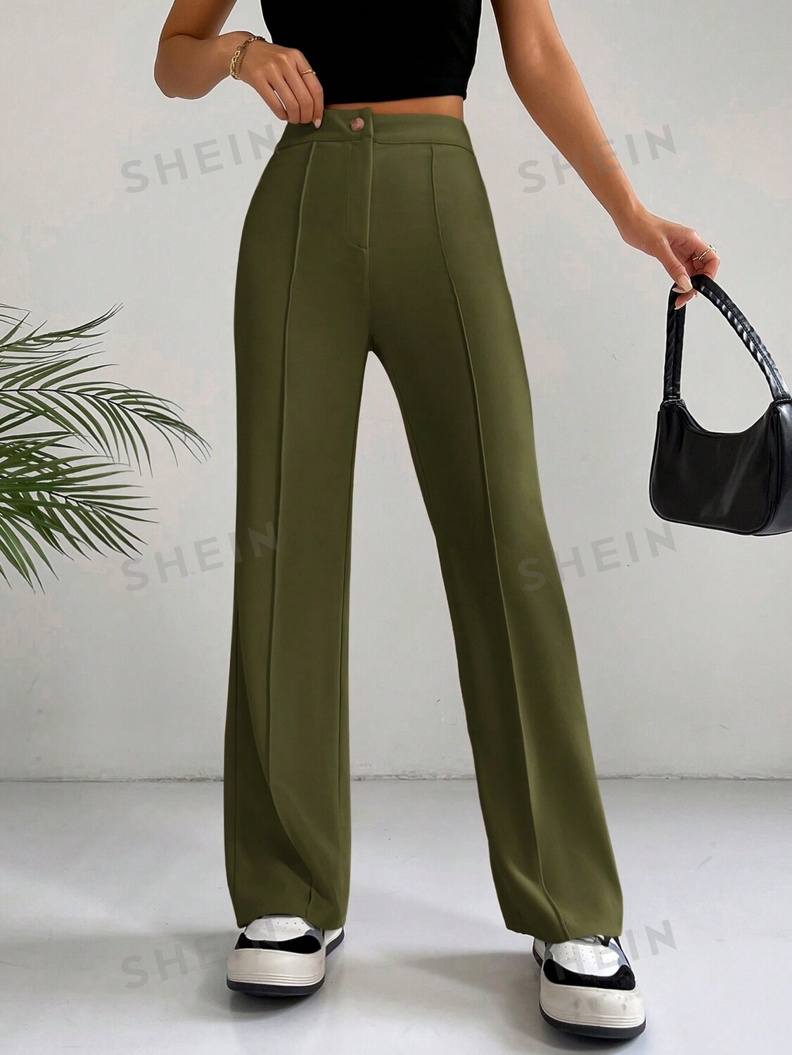 

Брюки широкие Shein Ezwear, зеленый