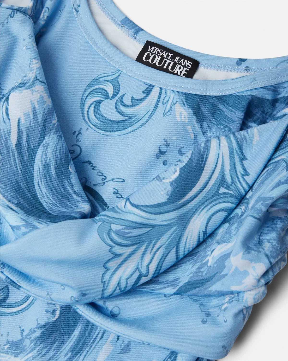 Трикотажная майка из хлопка с драпировкой VERSACE, голубой — фото 2