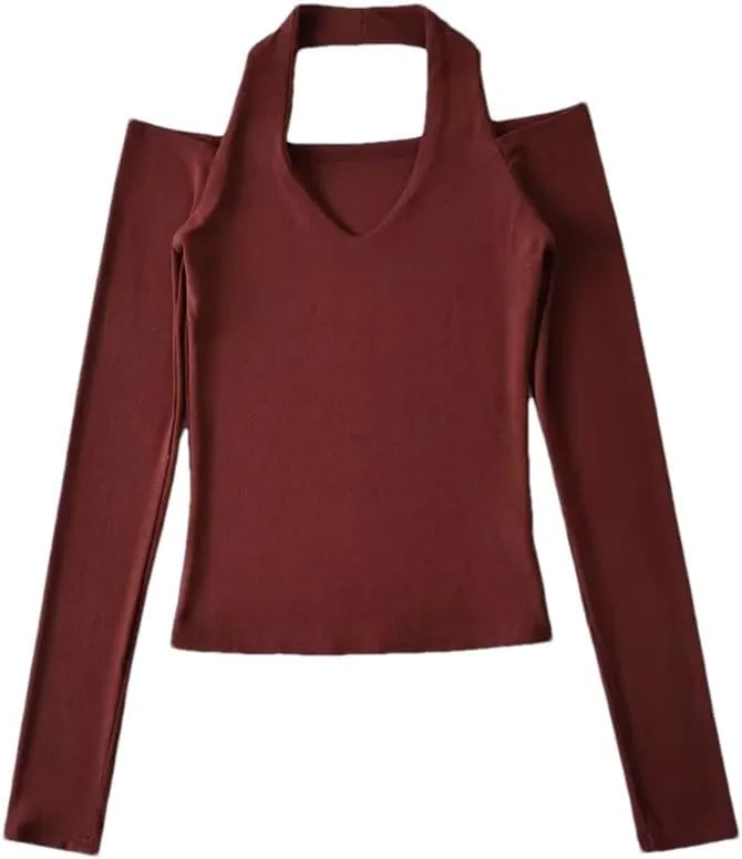 

Женская футболка с V-образным вырезом и длинными рукавами