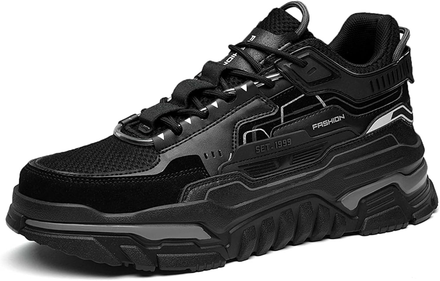 

Мужские модные спортивные кроссовки для бега, стиль с шнуровкой, толстая подошва, модные повседневные обувь для ходьбы, спортивная обувь для улицы и повседневного ношения Dzbajrqm, черный