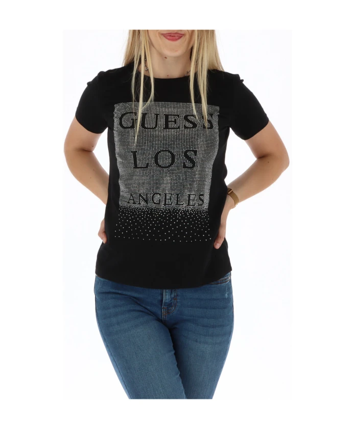 

Черная футболка с круглым вырезом и короткими рукавами Guess, черный