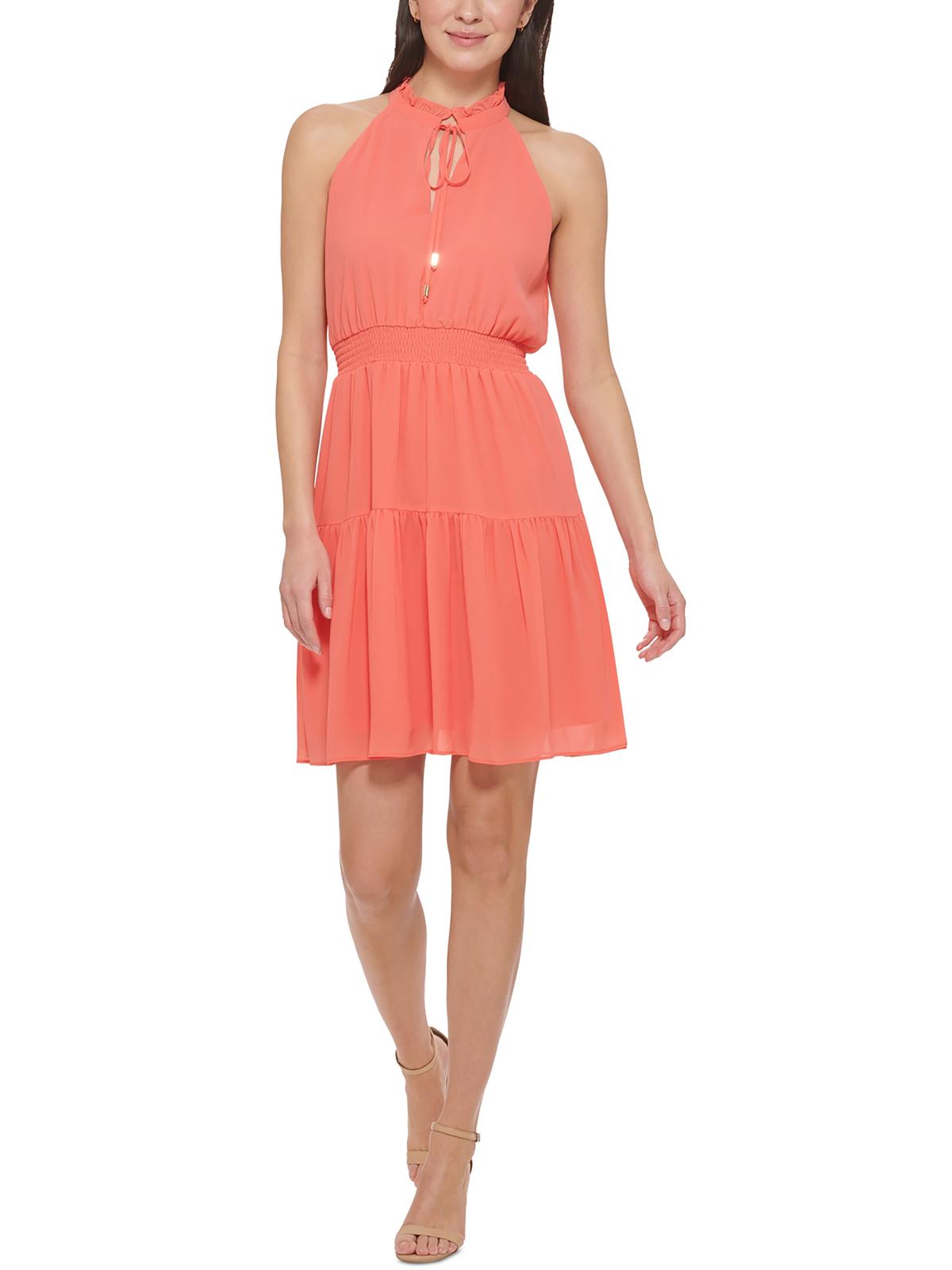 

Женское многоярусное мини-платье с бретелью через шею Vince Camuto, цвет mango